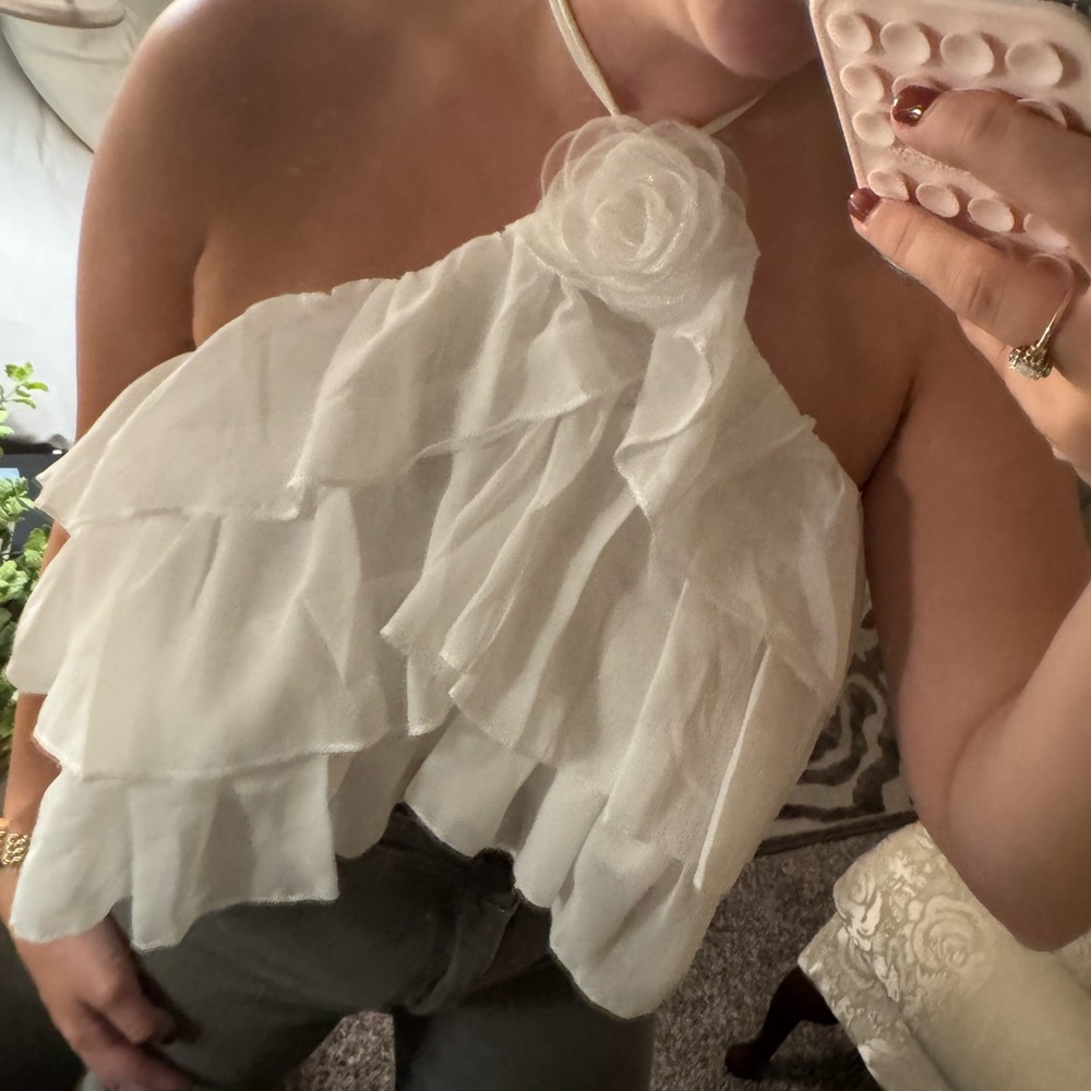 White Rosette Halter Top